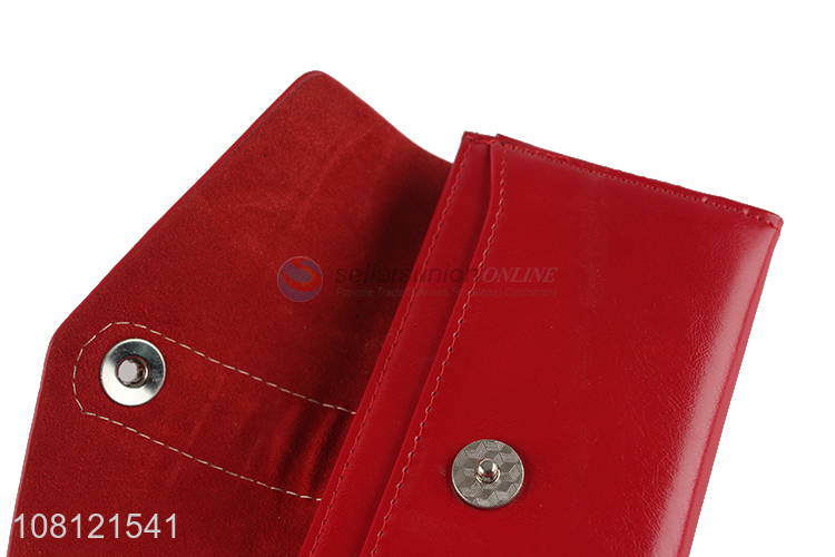 Good Quality Ladies Long Purse Pu Leather Red Purse