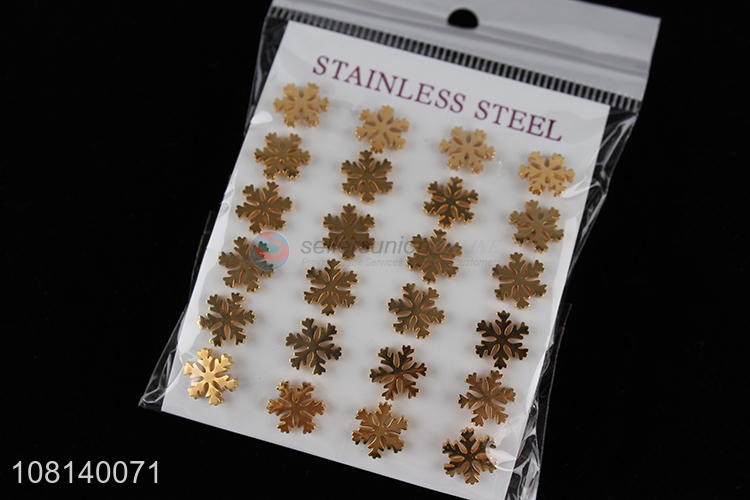 Most popular snowflakes shape golden ear studs for jewelry