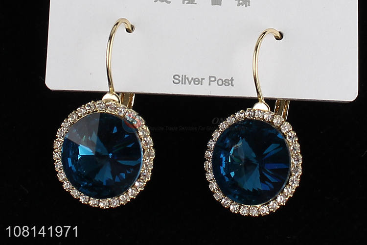 High quality silver post earrings luxury blue gemstone earrings
