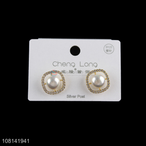 Good quality silver post earrings rhinestone pearl stud earrings