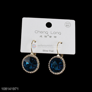 High quality silver post earrings luxury blue gemstone earrings