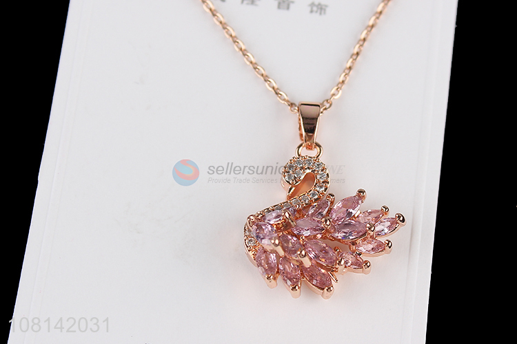 Best selling full diamond swan pendant necklace birthday gifts