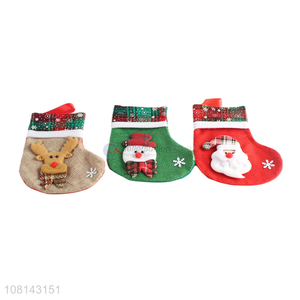 Most popular cartoon applique linen Christmas stocking socks
