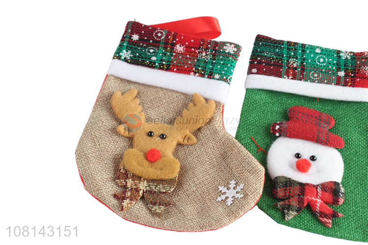 Most popular cartoon applique linen Christmas stocking socks