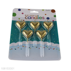Wholesale metallic heart shaped candle party cake candle set