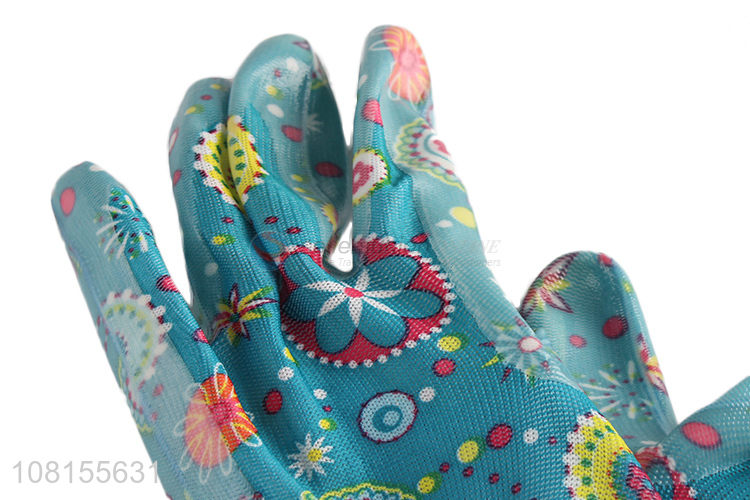 New arrival floral print nitrile coated gardening gloves