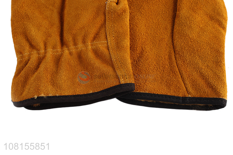 Good quality winter fleece lined leather safeth work gloves