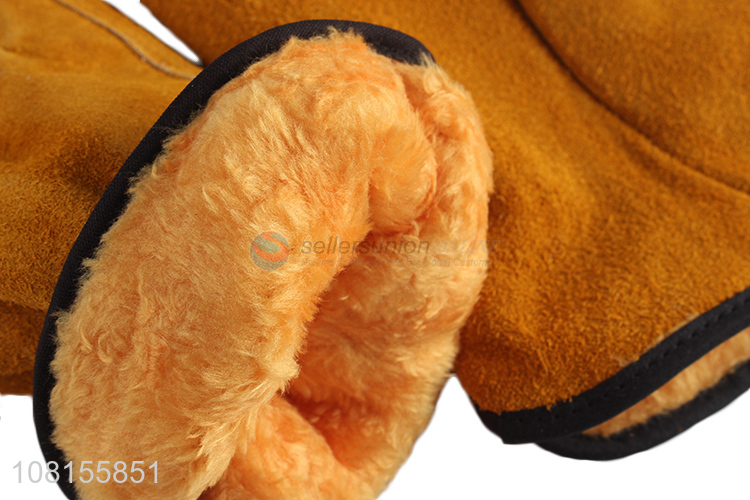 Good quality winter fleece lined leather safeth work gloves