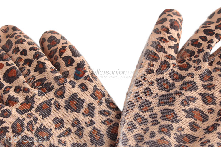 China supplier leopard printed pu coated working gloves