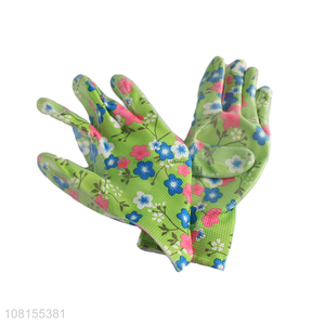 Hot selling floral print polyester nitrile garden work gloves
