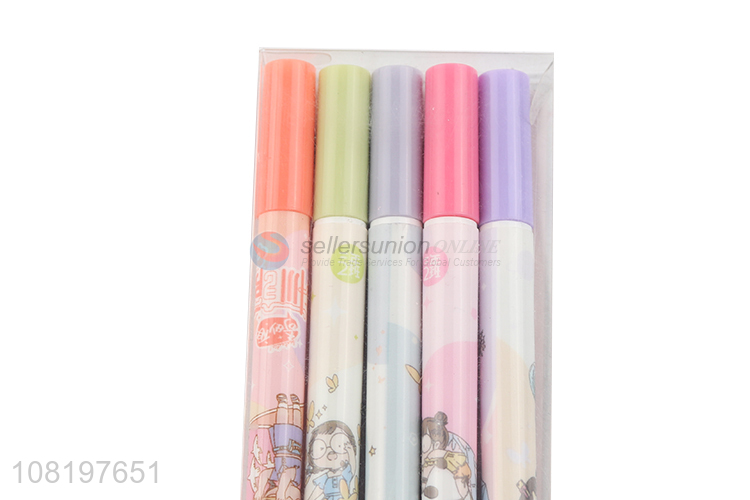 Wholesale 5 pieces double-end highlighter markers highlighter pens