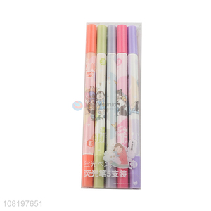 Wholesale 5 pieces double-end highlighter markers highlighter pens