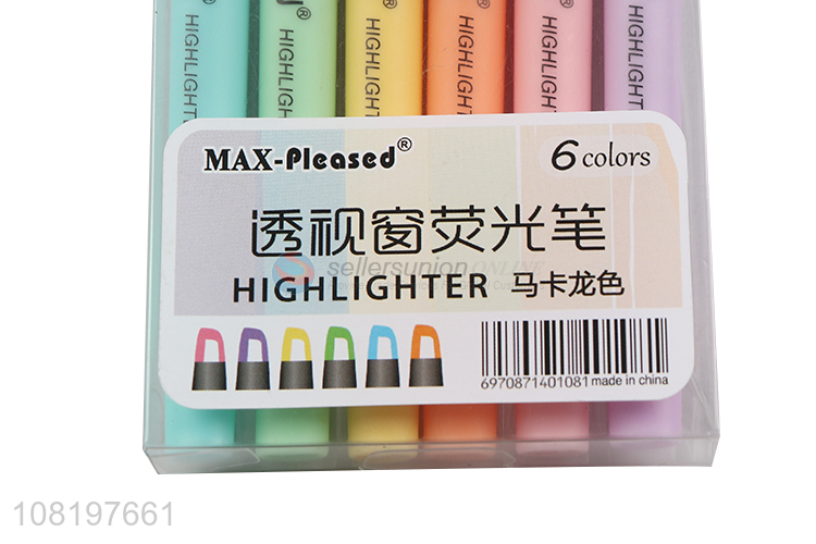 Hot selling 6 pieces macaron color highlighter pens school stationery