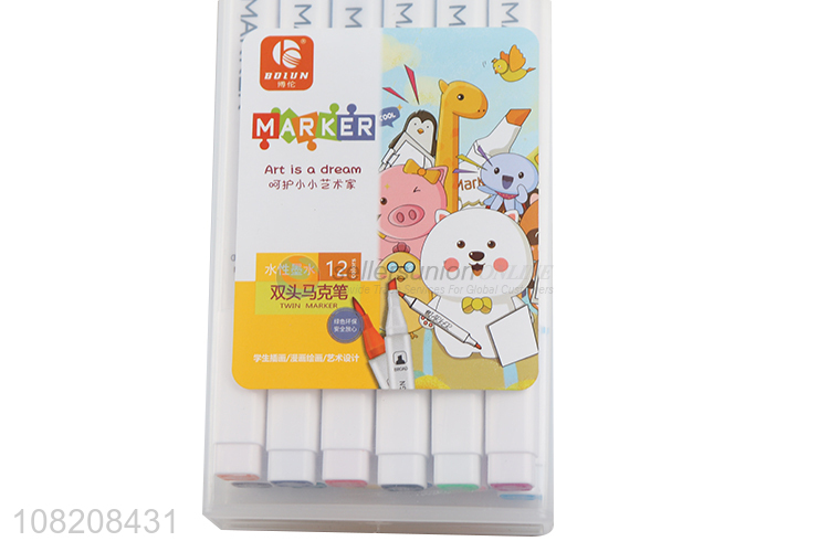 Hot selling 12 colors water-based washable double tip art markers