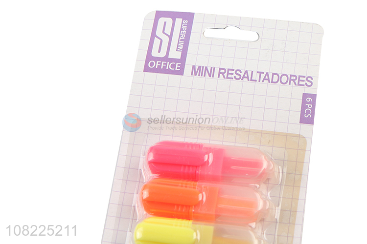 Hot Selling 6 Pieces Fluorescent Pen Mini Highlighter Set