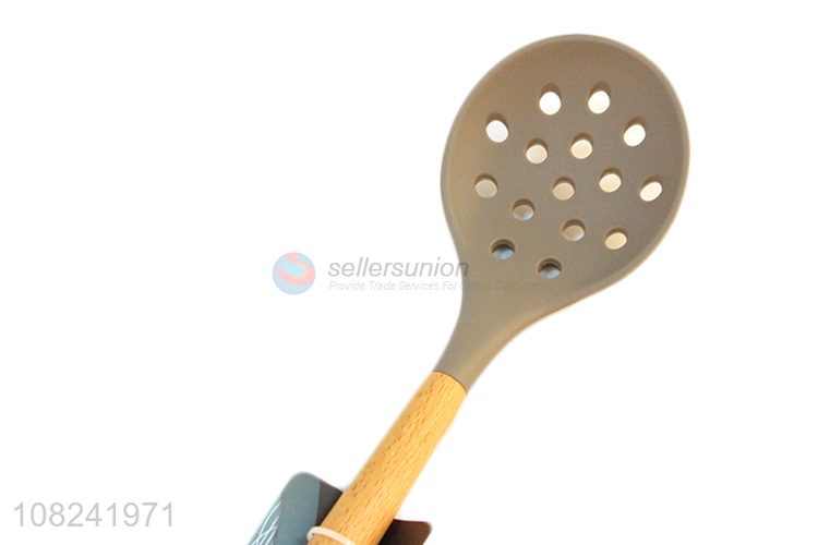 Good quality creative bamboo handle silicone slotted spoon