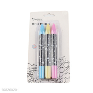 Low price 3 pieces double-ended highlighter pens school stationery