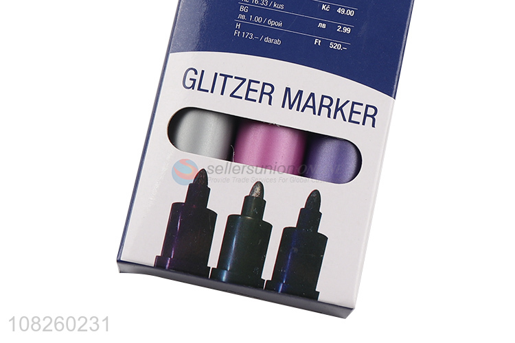 Wholesale 3 pieces metallic glitter markers for scrapbooking craft