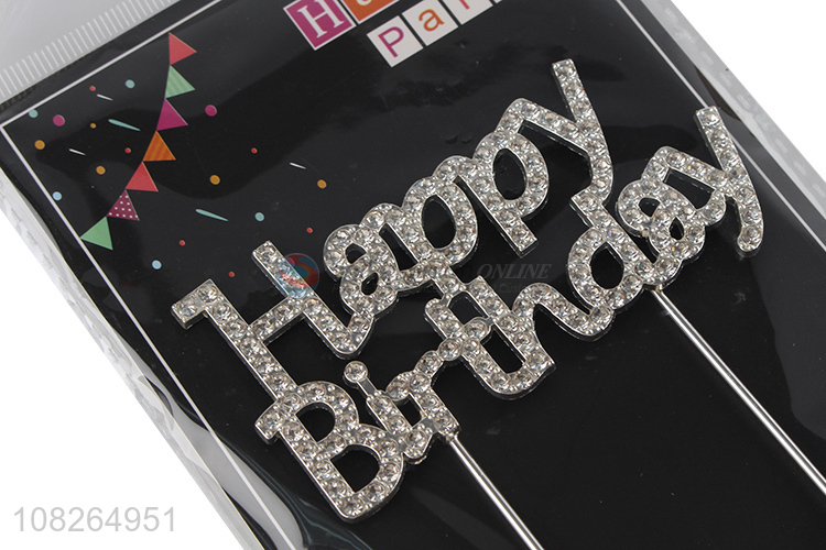 Yiwu factory silver happy birthday cake topper for sale