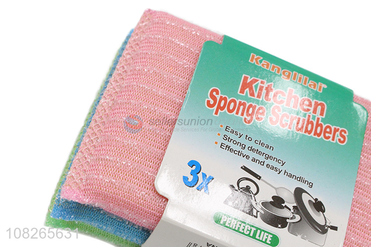 Cheap Kitchen Sponge Scrubber 3 Pieces Scouring Pad Set