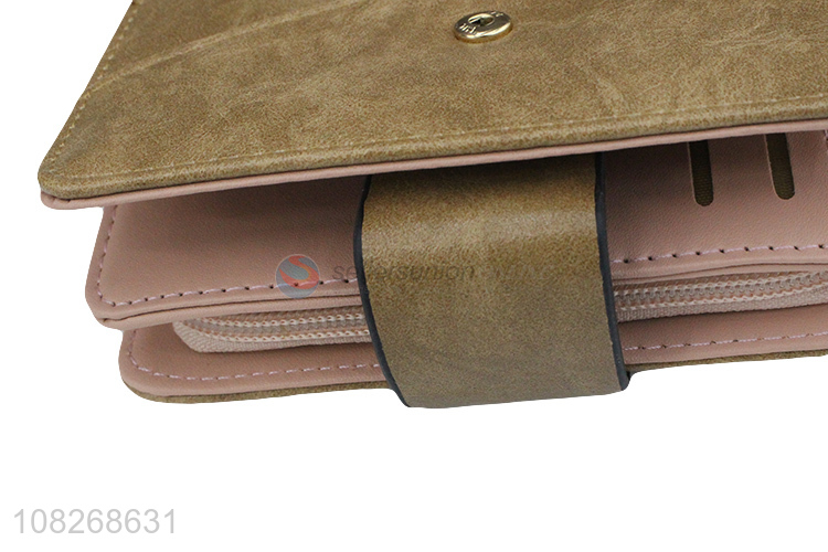 Wholesale pu leather bifold zipper pocket clutch wallets for women