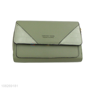 High quality pu leather contrast stitching long wallet for women
