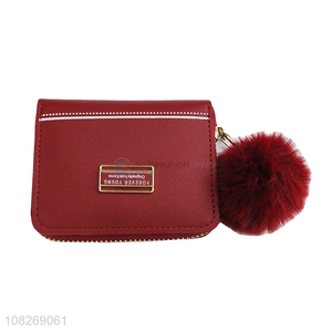 Wholesale pompom chain women wallet ladies coin purse card holder