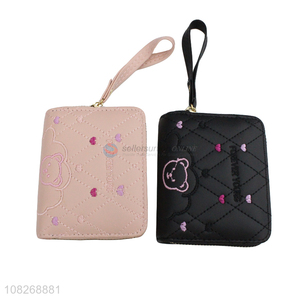 Hot selling cute cartoon bear embroidered wallets for women girls