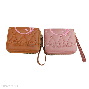 Good price pu leather embroidered ladies wallet women wristlet