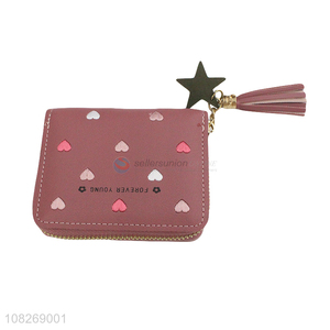 New arrival embroidered women wallet zipper pocket wallet with tassel