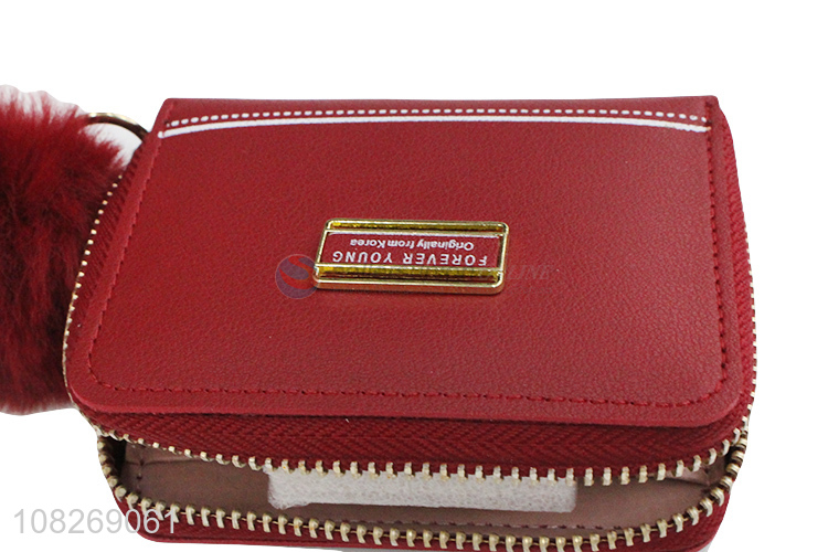 Wholesale pompom chain women wallet ladies coin purse card holder