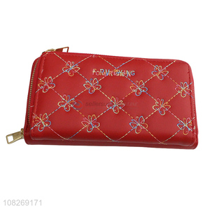 Wholesale butterfly embroidery pu leather clutch wallet women wallet