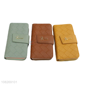 Wholesale women long wallet woven clutch wallet card holder purse