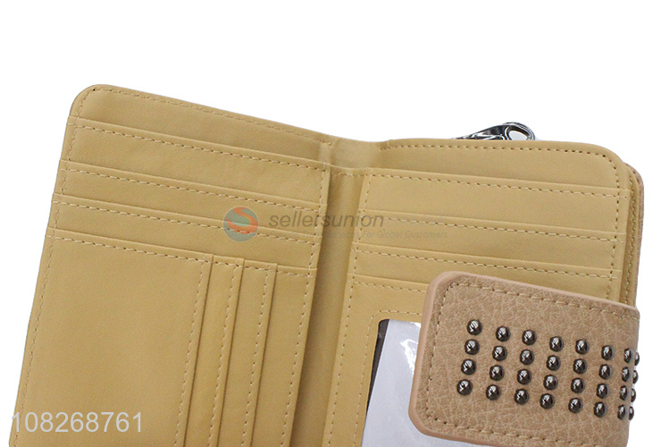 Good quality female wallet pu leather rivet clutch wallets for women