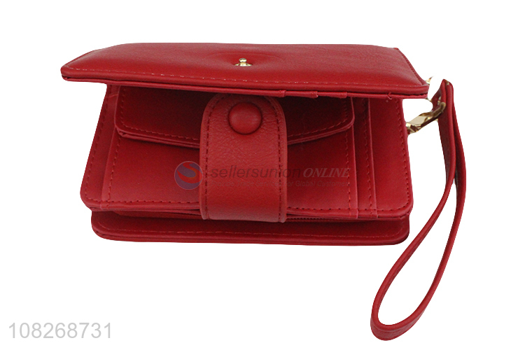 Hot selling solid color pu leather women wallets with coin pocket