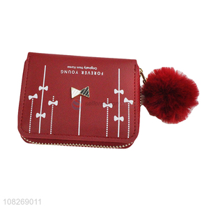 Good price stylish pompom chain zipper wallet credit card holder