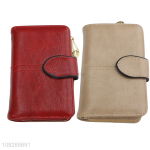 Best selling oil wax leather women wallet purse with zipper pocket