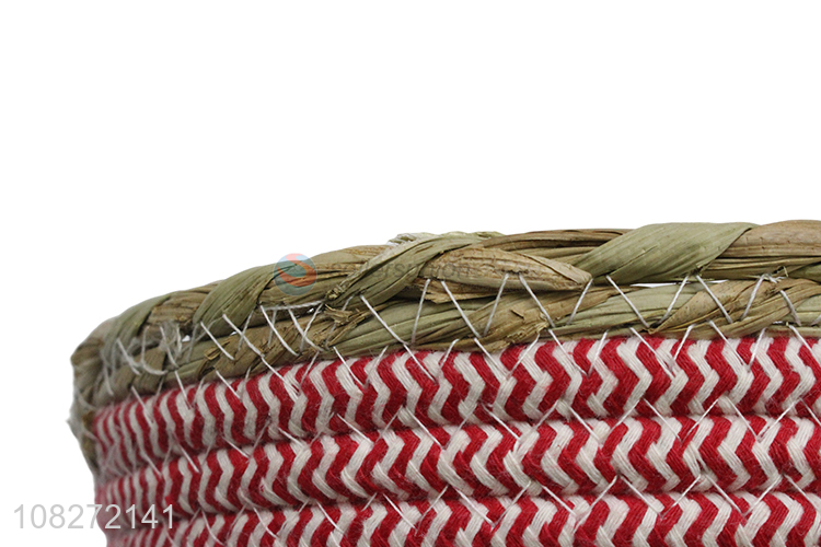 Wholesale hand-woven straw basket polyester rope woven storage basket