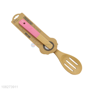 Low price durable eco-friendly bamboo slotted spoon with long handle