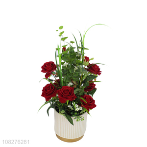 Hot sale realistic rose flowers artificial potted flowers for indoor decor