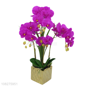 Wholesale realistic fake flowers lifelike orchid flowers in gold vase