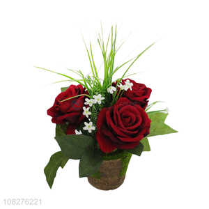 Good quality decorative artificial rose flowers lifelike faux flowers in pot