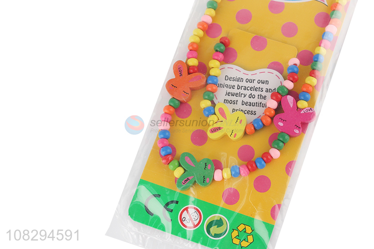 Good price colorful wooden bead necklace kids beaded necklace