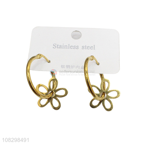 China supplier chic stainless steel flower charm hoop earrings