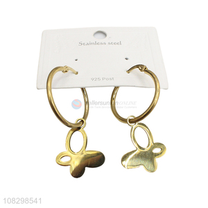 Wholesale stainless steel butterfly pendant hoop earrings for girls