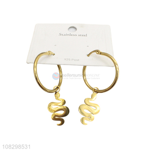 New arrival trendy stainless steel snake pendant hoop earrings