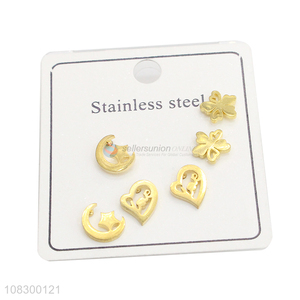 Good Sale 3 Pairs Stainless Steel Ear Stud Set For Girls