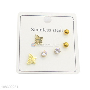 Top Quality 3 Pairs Stainless Steel Ear Studs Set For Ladies