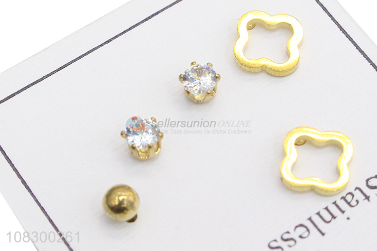 Best Sale 3 Pairs Stainless Steel Ear Stud Set For Girls