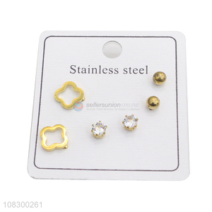 Best Sale 3 Pairs Stainless Steel Ear Stud Set For Girls